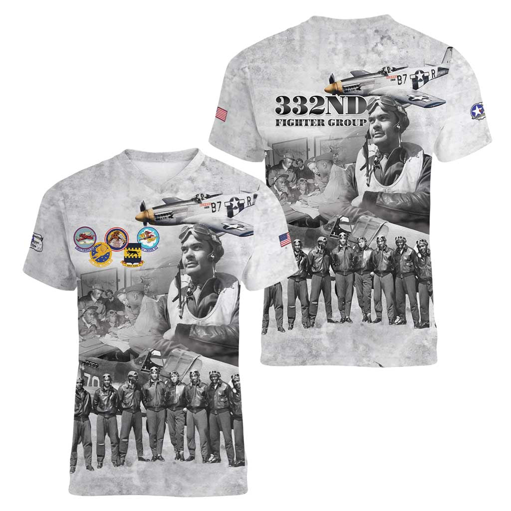 Red Tails Aviators Women V-Neck T-Shirt WWII Heroes Tribute Retro Style - Wonder Print Shop