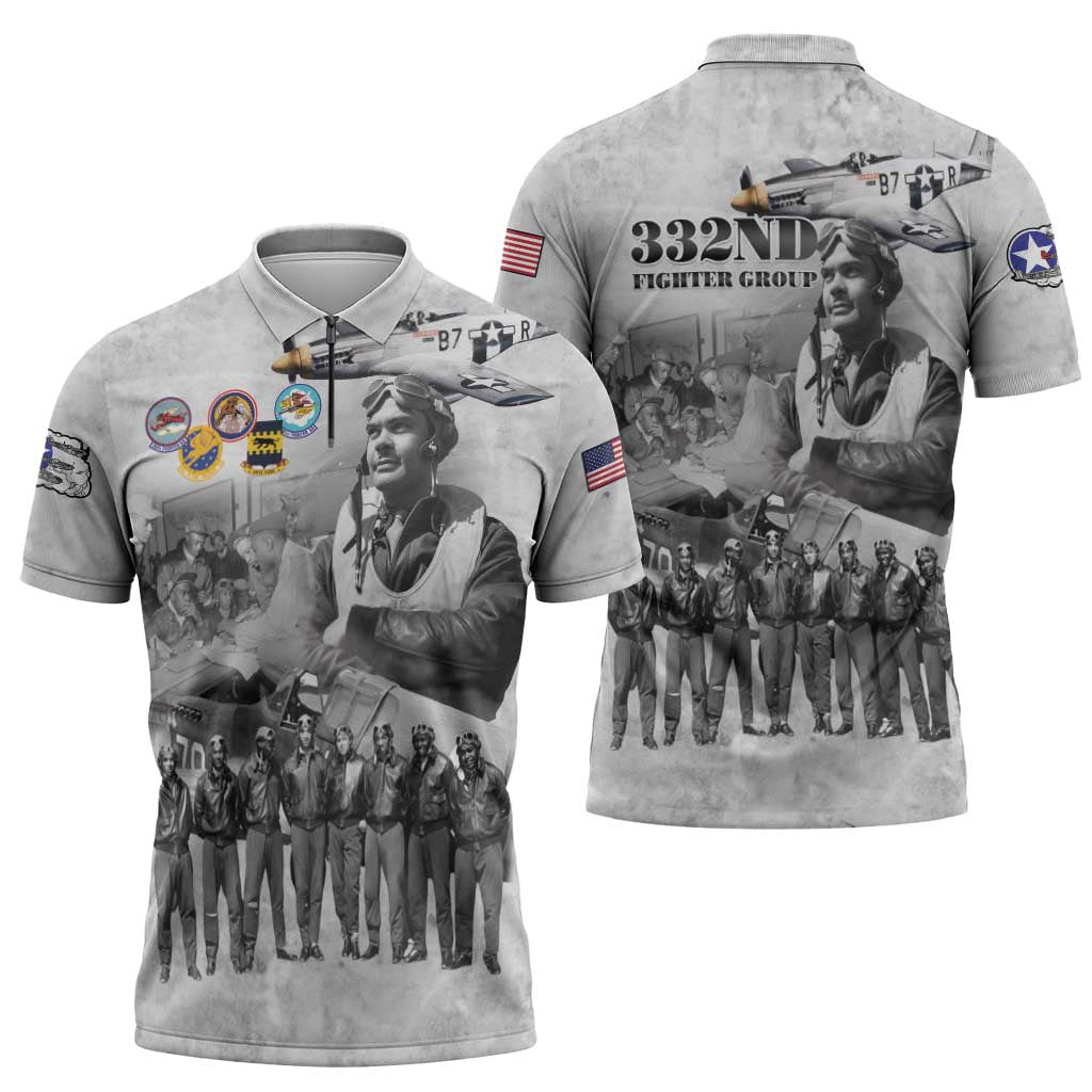 Red Tails Aviators Zipper Polo Shirt WWII Heroes Tribute Retro Style - Wonder Print Shop