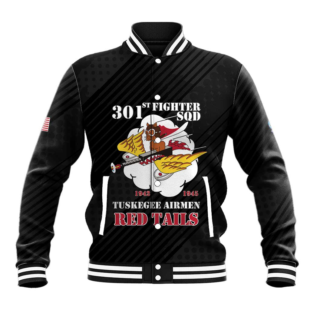 Personalized Tuskegee Airmen Red Tails Baseball Jacket 301st Fighter Squadron - Black - Wonder Print Shop