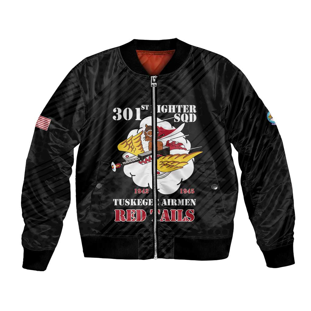 Personalized Tuskegee Airmen Red Tails Bomber Jacket 301st Fighter Squadron - Black - Wonder Print Shop