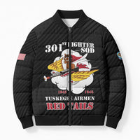 Personalized Tuskegee Airmen Red Tails Bomber Puffer Jacket 301st Fighter Squadron - Black - Wonder Print Shop