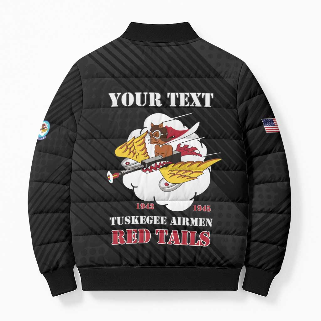 Personalized Tuskegee Airmen Red Tails Bomber Puffer Jacket 301st Fighter Squadron - Black - Wonder Print Shop