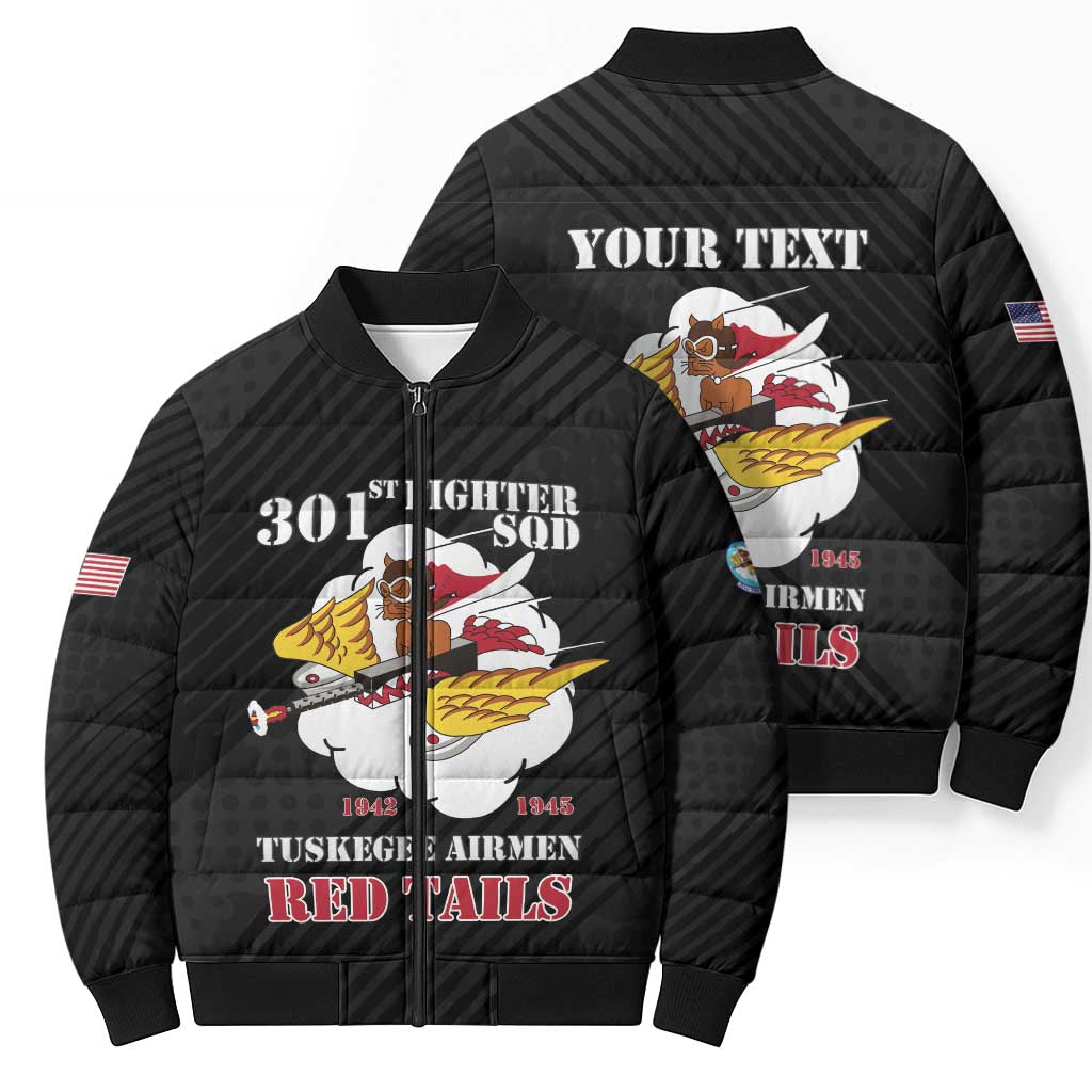 Personalized Tuskegee Airmen Red Tails Bomber Puffer Jacket 301st Fighter Squadron - Black - Wonder Print Shop
