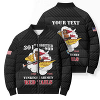 Personalized Tuskegee Airmen Red Tails Bomber Puffer Jacket 301st Fighter Squadron - Black - Wonder Print Shop