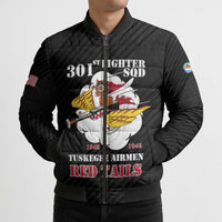 Personalized Tuskegee Airmen Red Tails Bomber Puffer Jacket 301st Fighter Squadron - Black - Wonder Print Shop