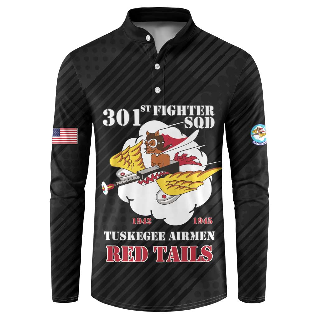 Personalized Tuskegee Airmen Red Tails Button Sweatshirt 301st Fighter Squadron - Black - Wonder Print Shop