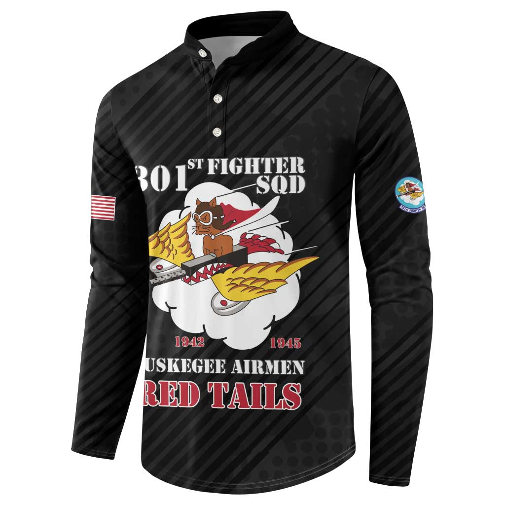 Personalized Tuskegee Airmen Red Tails Button Sweatshirt 301st Fighter Squadron - Black - Wonder Print Shop