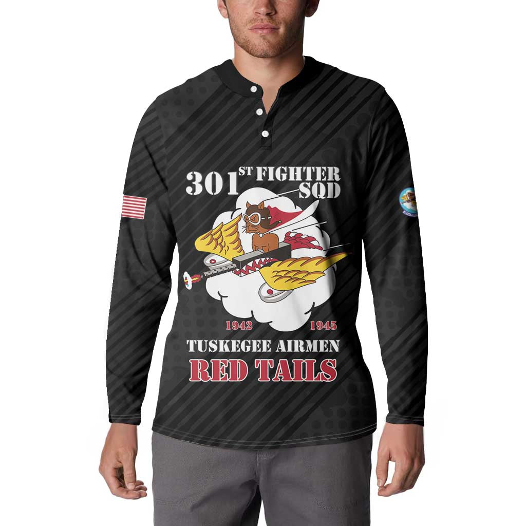 Personalized Tuskegee Airmen Red Tails Button Sweatshirt 301st Fighter Squadron - Black - Wonder Print Shop
