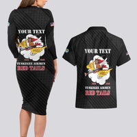 Personalized Tuskegee Airmen Red Tails Couples Matching Long Sleeve Bodycon Dress and Hawaiian Shirt 301st Fighter Squadron - Black - Wonder Print Shop
