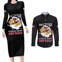 Personalized Tuskegee Airmen Red Tails Couples Matching Long Sleeve Bodycon Dress and Long Sleeve Button Shirt 301st Fighter Squadron - Black - Wonder Print Shop