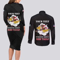 Personalized Tuskegee Airmen Red Tails Couples Matching Long Sleeve Bodycon Dress and Long Sleeve Button Shirt 301st Fighter Squadron - Black - Wonder Print Shop