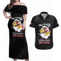 Personalized Tuskegee Airmen Red Tails Couples Matching Off Shoulder Maxi Dress and Hawaiian Shirt 301st Fighter Squadron - Black - Wonder Print Shop