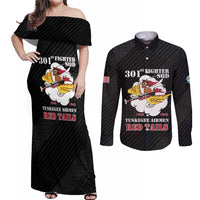 Personalized Tuskegee Airmen Red Tails Couples Matching Off Shoulder Maxi Dress and Long Sleeve Button Shirt 301st Fighter Squadron - Black - Wonder Print Shop
