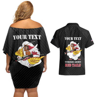Personalized Tuskegee Airmen Red Tails Couples Matching Off Shoulder Short Dress and Hawaiian Shirt 301st Fighter Squadron - Black - Wonder Print Shop