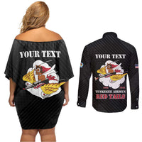 Personalized Tuskegee Airmen Red Tails Couples Matching Off Shoulder Short Dress and Long Sleeve Button Shirt 301st Fighter Squadron - Black - Wonder Print Shop