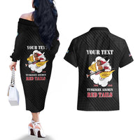 Personalized Tuskegee Airmen Red Tails Couples Matching Off The Shoulder Long Sleeve Dress and Hawaiian Shirt 301st Fighter Squadron - Black - Wonder Print Shop
