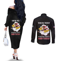Personalized Tuskegee Airmen Red Tails Couples Matching Off The Shoulder Long Sleeve Dress and Long Sleeve Button Shirt 301st Fighter Squadron - Black - Wonder Print Shop