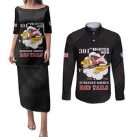 Personalized Tuskegee Airmen Red Tails Couples Matching Puletasi and Long Sleeve Button Shirt 301st Fighter Squadron - Black - Wonder Print Shop