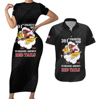 Personalized Tuskegee Airmen Red Tails Couples Matching Short Sleeve Bodycon Dress and Hawaiian Shirt 301st Fighter Squadron - Black - Wonder Print Shop