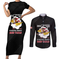 Personalized Tuskegee Airmen Red Tails Couples Matching Short Sleeve Bodycon Dress and Long Sleeve Button Shirt 301st Fighter Squadron - Black - Wonder Print Shop