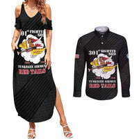 Personalized Tuskegee Airmen Red Tails Couples Matching Summer Maxi Dress and Long Sleeve Button Shirt 301st Fighter Squadron - Black - Wonder Print Shop