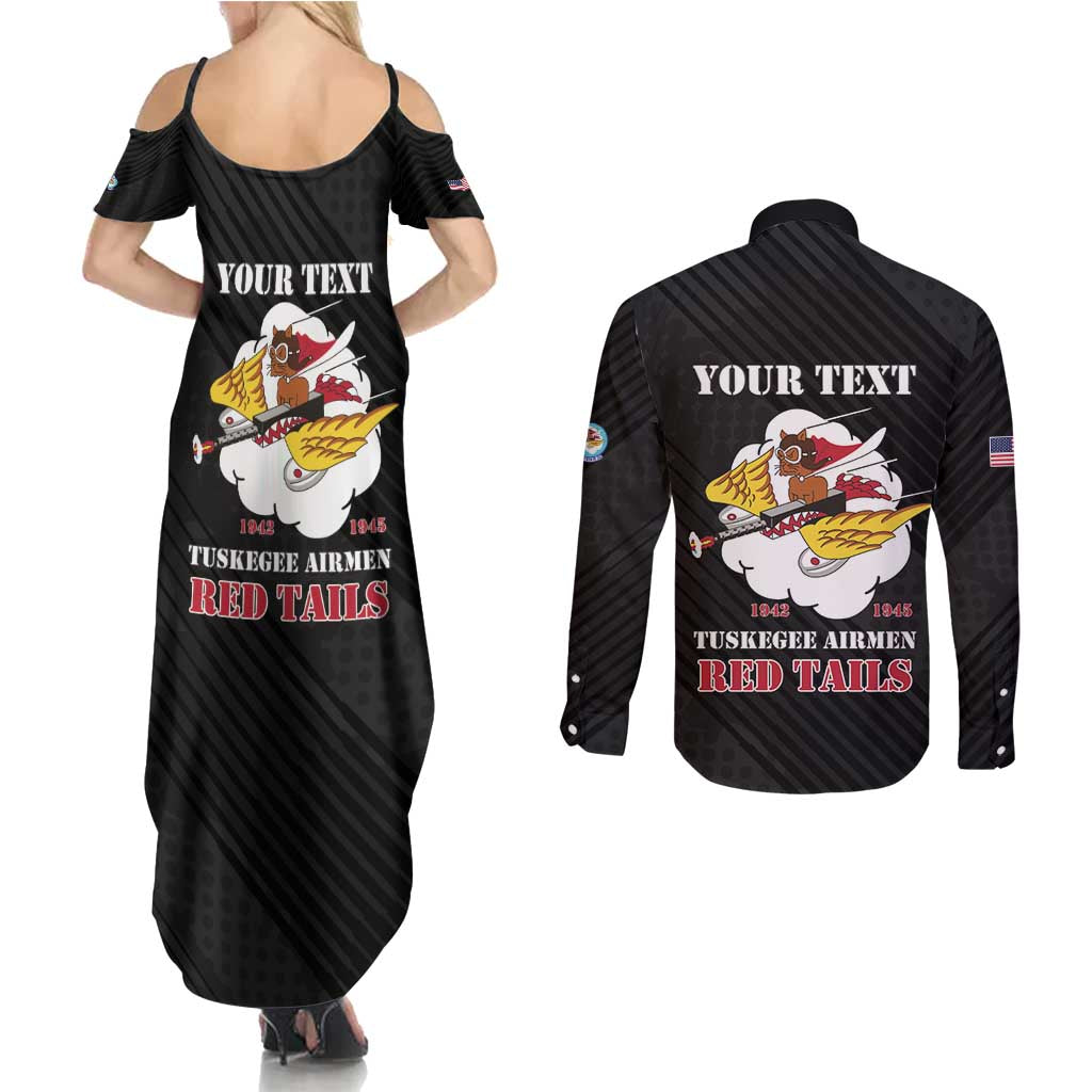 Personalized Tuskegee Airmen Red Tails Couples Matching Summer Maxi Dress and Long Sleeve Button Shirt 301st Fighter Squadron - Black - Wonder Print Shop