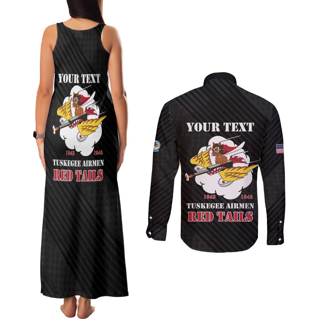 Personalized Tuskegee Airmen Red Tails Couples Matching Tank Maxi Dress and Long Sleeve Button Shirt 301st Fighter Squadron - Black - Wonder Print Shop