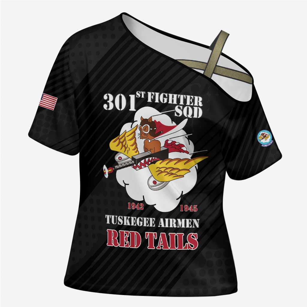Personalized Tuskegee Airmen Red Tails Cross Shoulder Shirt 301st Fighter Squadron - Black - Wonder Print Shop