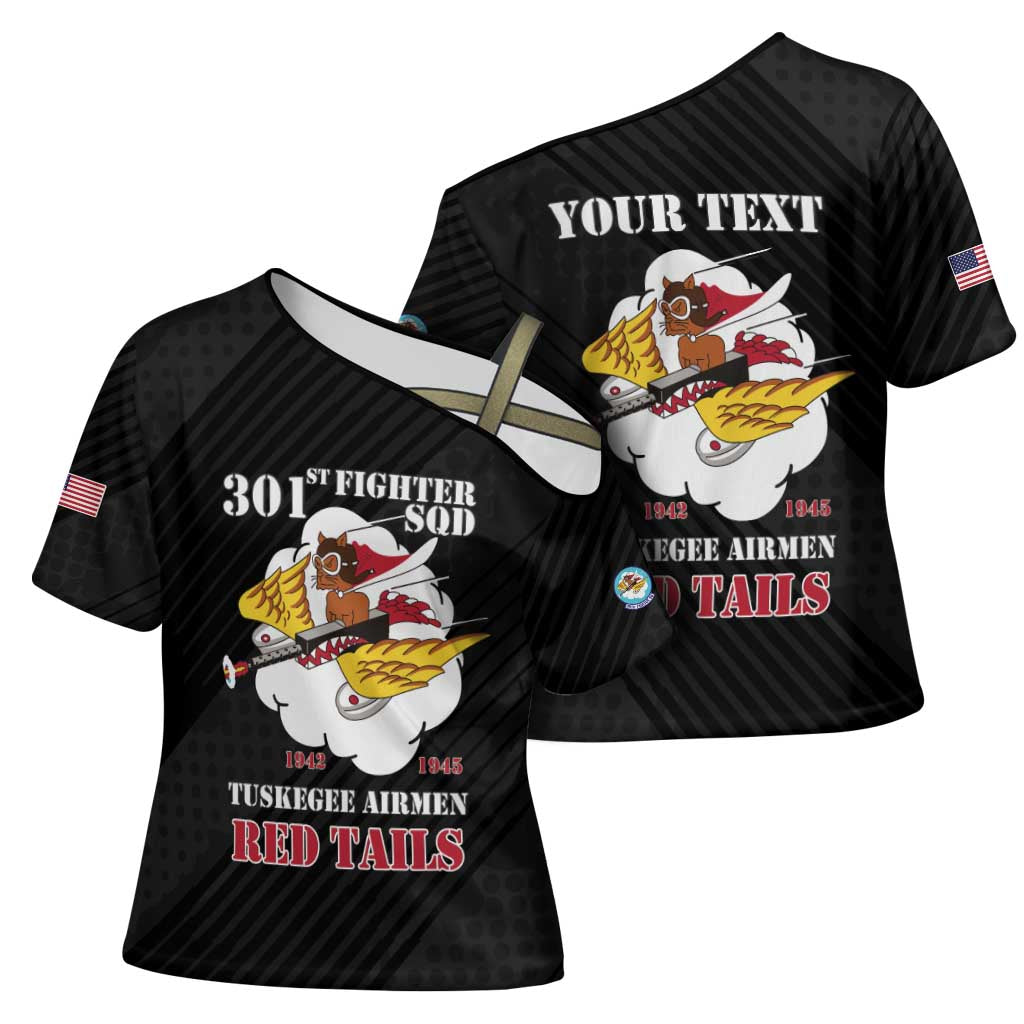 Personalized Tuskegee Airmen Red Tails Cross Shoulder Shirt 301st Fighter Squadron - Black - Wonder Print Shop