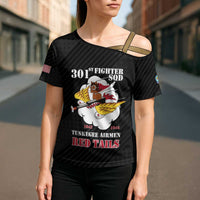 Personalized Tuskegee Airmen Red Tails Cross Shoulder Shirt 301st Fighter Squadron - Black - Wonder Print Shop