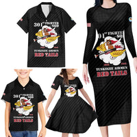 Personalized Tuskegee Airmen Red Tails Family Matching Long Sleeve Bodycon Dress and Hawaiian Shirt 301st Fighter Squadron - Black - Wonder Print Shop