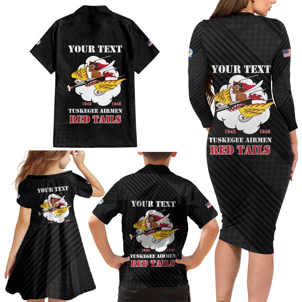 Personalized Tuskegee Airmen Red Tails Family Matching Long Sleeve Bodycon Dress and Hawaiian Shirt 301st Fighter Squadron - Black - Wonder Print Shop