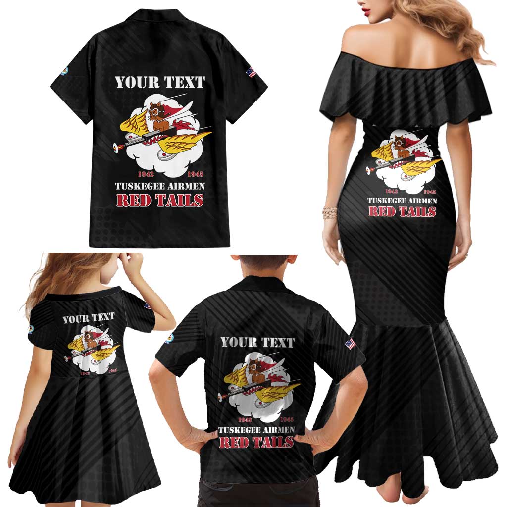 Personalized Tuskegee Airmen Red Tails Family Matching Mermaid Dress and Hawaiian Shirt 301st Fighter Squadron - Black - Wonder Print Shop
