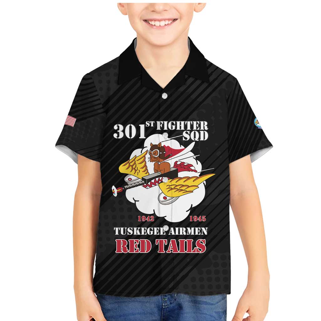 Personalized Tuskegee Airmen Red Tails Family Matching Mermaid Dress and Hawaiian Shirt 301st Fighter Squadron - Black - Wonder Print Shop