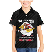 Personalized Tuskegee Airmen Red Tails Family Matching Mermaid Dress and Hawaiian Shirt 301st Fighter Squadron - Black - Wonder Print Shop