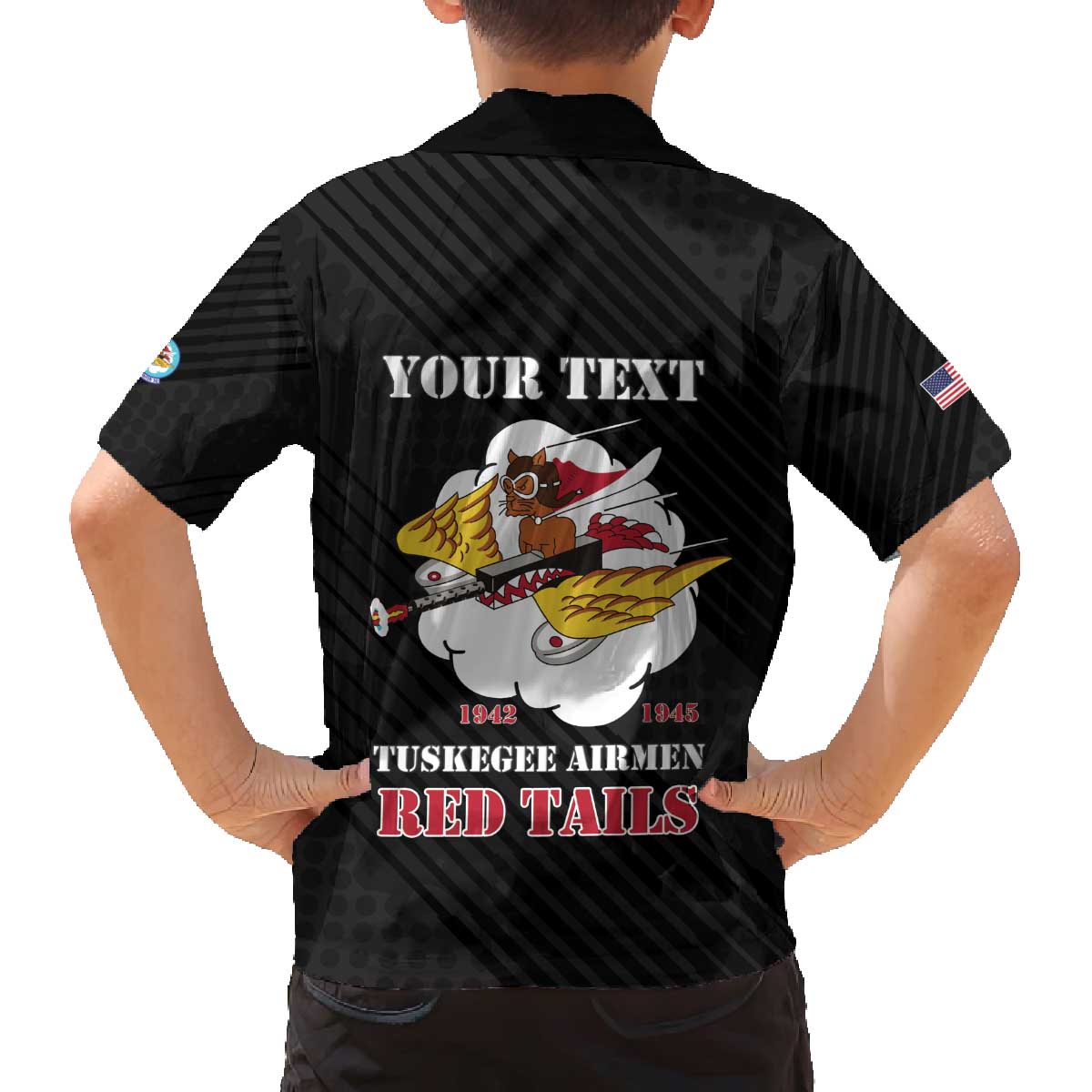 Personalized Tuskegee Airmen Red Tails Family Matching Off The Shoulder Long Sleeve Dress and Hawaiian Shirt 301st Fighter Squadron - Black - Wonder Print Shop