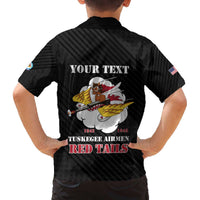 Personalized Tuskegee Airmen Red Tails Family Matching Off The Shoulder Long Sleeve Dress and Hawaiian Shirt 301st Fighter Squadron - Black - Wonder Print Shop