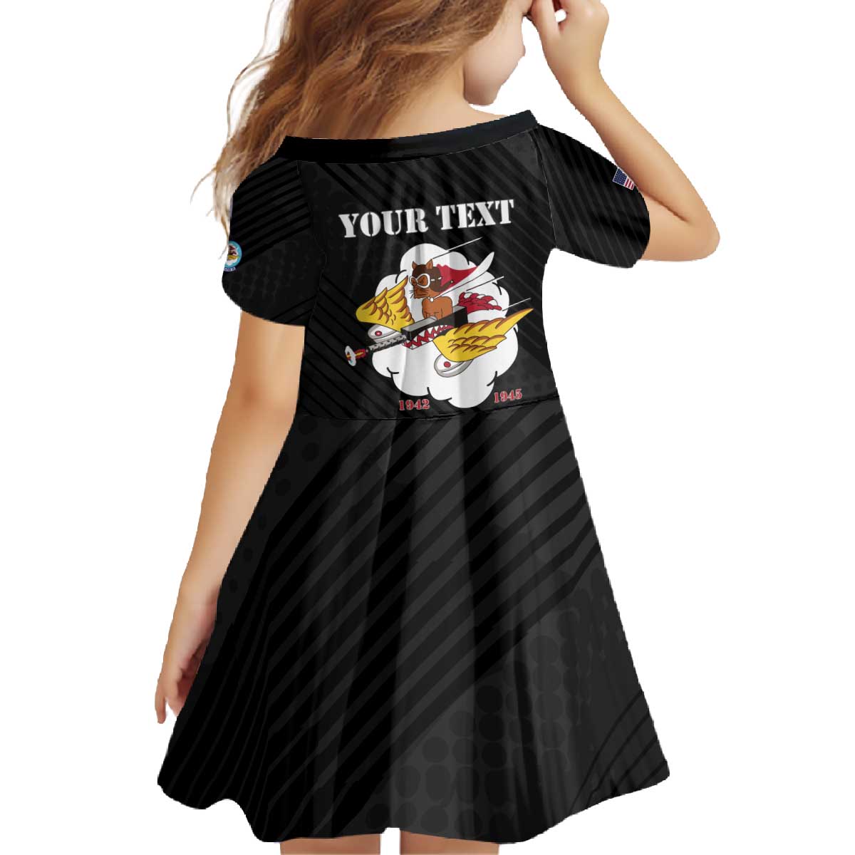 Personalized Tuskegee Airmen Red Tails Family Matching Off The Shoulder Long Sleeve Dress and Hawaiian Shirt 301st Fighter Squadron - Black - Wonder Print Shop