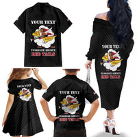 Personalized Tuskegee Airmen Red Tails Family Matching Off The Shoulder Long Sleeve Dress and Hawaiian Shirt 301st Fighter Squadron - Black - Wonder Print Shop