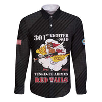Personalized Tuskegee Airmen Red Tails Family Matching Off The Shoulder Long Sleeve Dress and Hawaiian Shirt 301st Fighter Squadron - Black - Wonder Print Shop