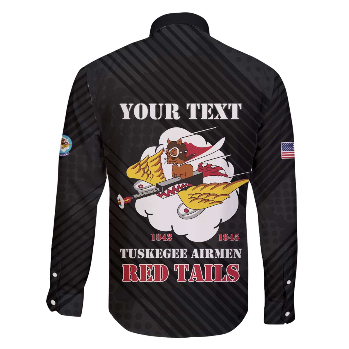 Personalized Tuskegee Airmen Red Tails Family Matching Off The Shoulder Long Sleeve Dress and Hawaiian Shirt 301st Fighter Squadron - Black - Wonder Print Shop
