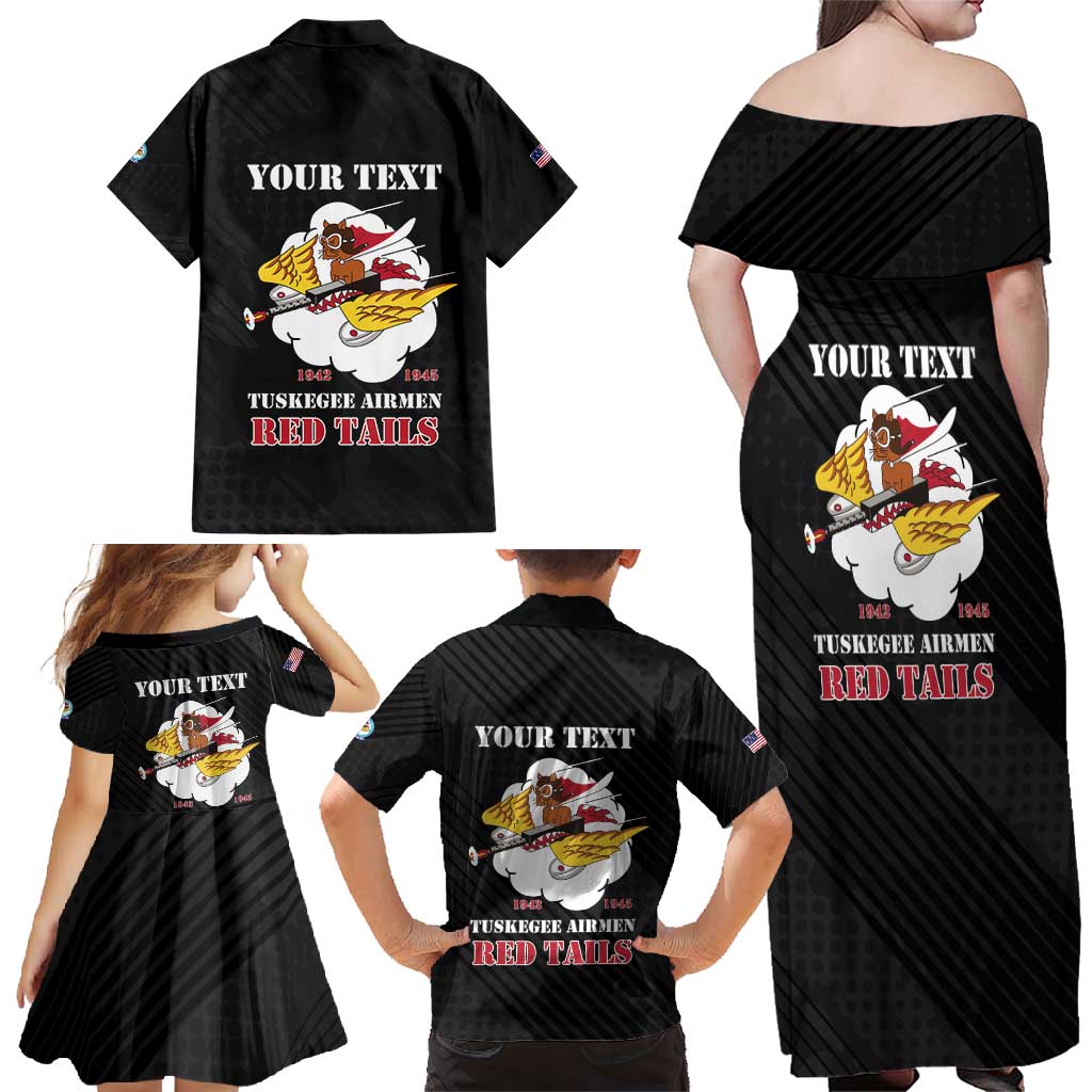 Personalized Tuskegee Airmen Red Tails Family Matching Off Shoulder Maxi Dress and Hawaiian Shirt 301st Fighter Squadron - Black - Wonder Print Shop