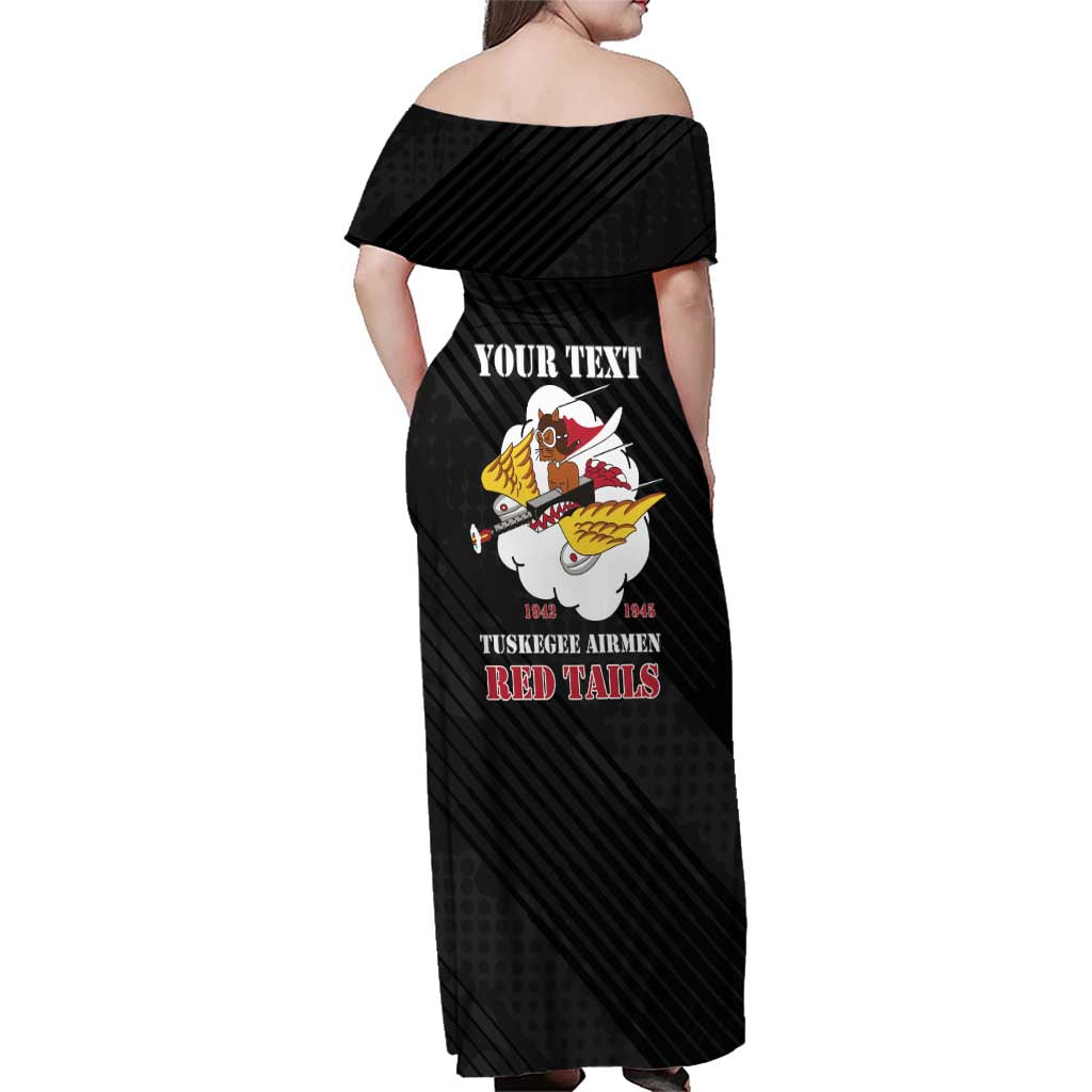 Personalized Tuskegee Airmen Red Tails Family Matching Off Shoulder Maxi Dress and Hawaiian Shirt 301st Fighter Squadron - Black - Wonder Print Shop