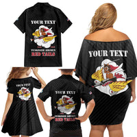 Personalized Tuskegee Airmen Red Tails Family Matching Off Shoulder Short Dress and Hawaiian Shirt 301st Fighter Squadron - Black - Wonder Print Shop