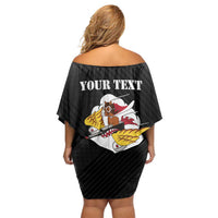 Personalized Tuskegee Airmen Red Tails Family Matching Off Shoulder Short Dress and Hawaiian Shirt 301st Fighter Squadron - Black - Wonder Print Shop