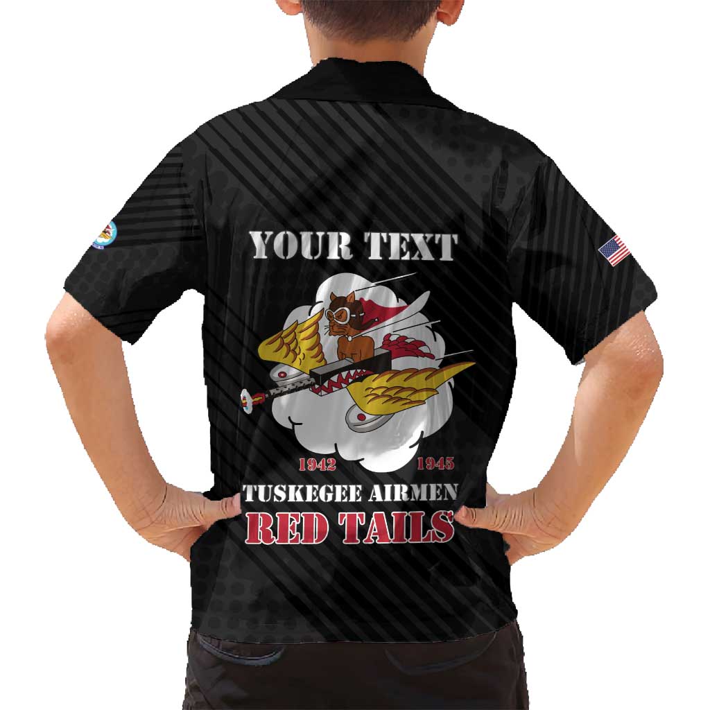 Personalized Tuskegee Airmen Red Tails Family Matching Puletasi and Hawaiian Shirt 301st Fighter Squadron - Black - Wonder Print Shop