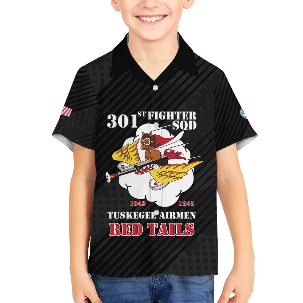 Personalized Tuskegee Airmen Red Tails Family Matching Puletasi and Hawaiian Shirt 301st Fighter Squadron - Black - Wonder Print Shop
