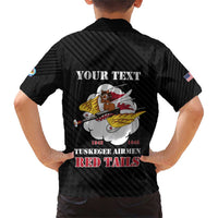 Personalized Tuskegee Airmen Red Tails Family Matching Short Sleeve Bodycon Dress and Hawaiian Shirt 301st Fighter Squadron - Black - Wonder Print Shop