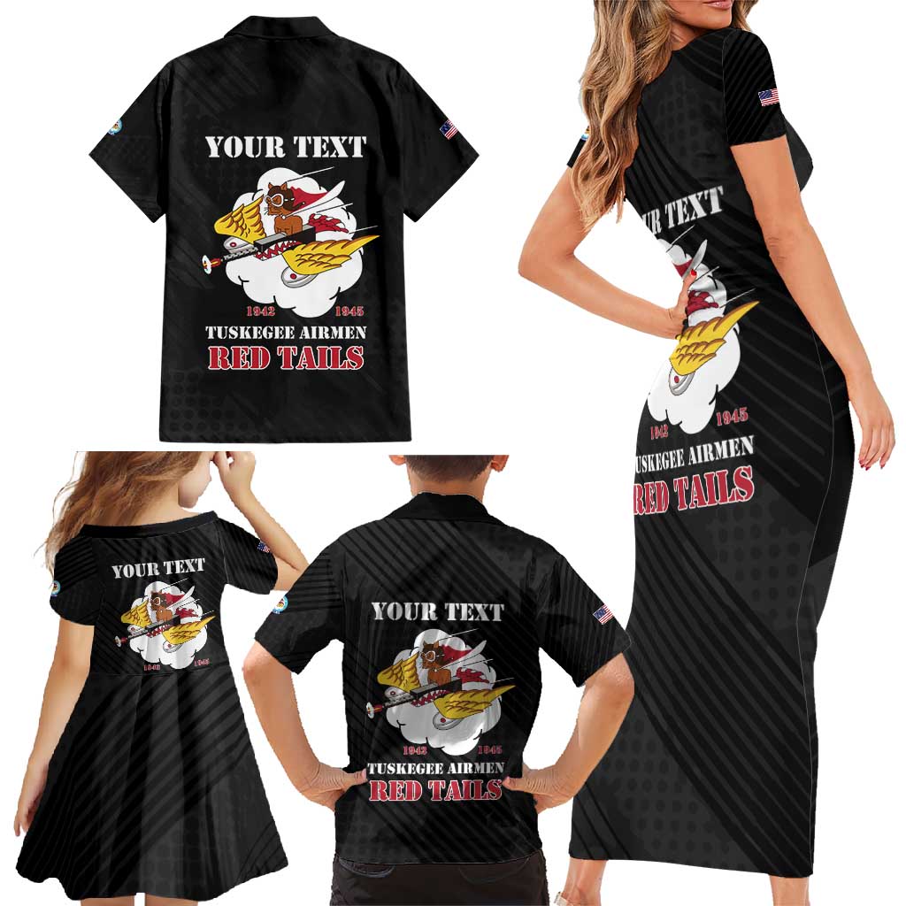 Personalized Tuskegee Airmen Red Tails Family Matching Short Sleeve Bodycon Dress and Hawaiian Shirt 301st Fighter Squadron - Black - Wonder Print Shop