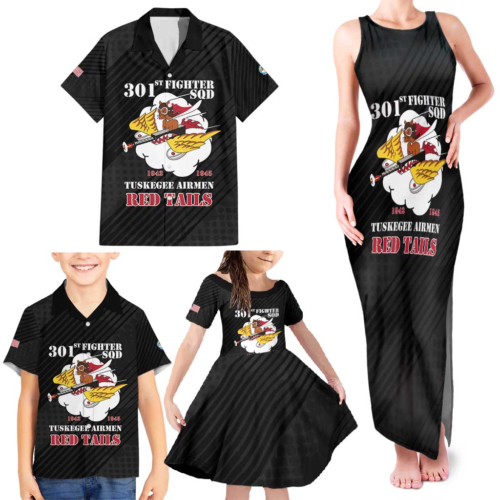 Personalized Tuskegee Airmen Red Tails Family Matching Tank Maxi Dress and Hawaiian Shirt 301st Fighter Squadron - Black - Wonder Print Shop